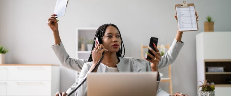 multi-tasking business woman